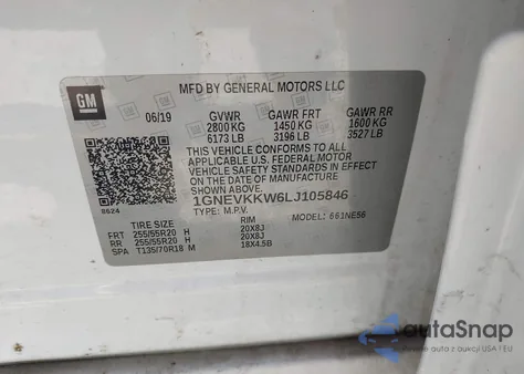 2020 Chevrolet Traverse Awd Premier from USA, damaged, VIN 1GNEVKKW6LJ105846